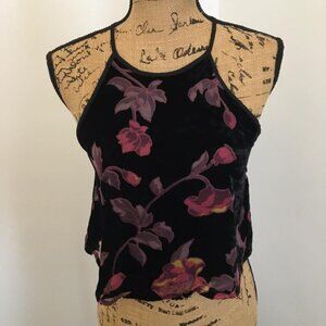 Black Floral Velvet Velour Sleeveless Top